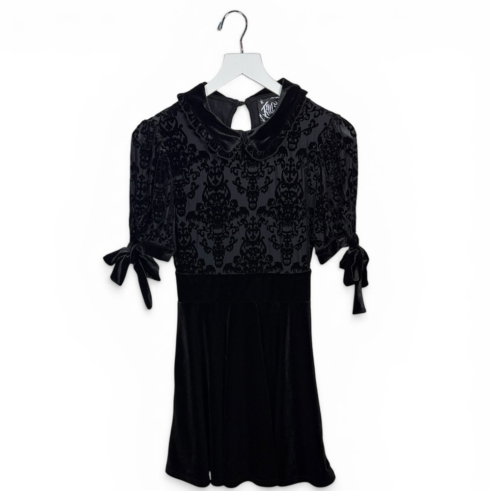 KILLSTAR‎ Miss Furfur Black Velvet Skull Print Open Back Dress W2230 Sz XS